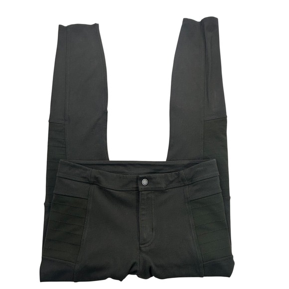 Athleta Moto Leggings Olive Womens Size 6 Ribbed Panel Zipper Athleisure Pants - Picture 6 of 16